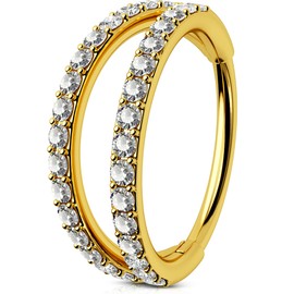 OUFER ボディピアス チタン ノーズピアス リング フープ ダブルライン クリア CZ パヴェ セプタム リング 20G ダイス ルック コンク イヤリング ヘリックス ピアス ジュエリー ヘリックス イヤリング、20g-ゴールド-8mm, チタン