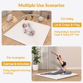 TAOCI Padded Baby Play Mat with 2 Support Toybar Poles, Soft Vegan Leather with Thicken Foam Mat Easy Wipe-Clean Cushioned & 2 Sides Waterproof Baby Tummy Time Playmat Fits 50" x50" Playpens