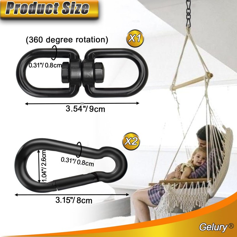 Gelury 2+1 Heavy Duty 304 Stainless Steel Swing Swivel Ring,