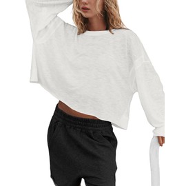 UNIANKIYA Open Back Workout Tops for Women Long Sleeve Cropped Athletic Clothes Gym Running Yoga Low Impact Sports T Shirts White