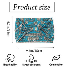 Zoestar Boho Wide Headbands Black Yoga Headscarves Vintage Printed Hair Bands Knotted Turban Headbands Stylish Elastic Thick Bandeau Hair Accessories for Women and Girls (Pack of 3)