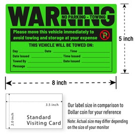 easykart labels 50 Parking Violation Sticker - Vehicle Illegally Parked Tow Notice - No Parking Warning Stickers - Scrap to Remove Neon Green 5 x 8 Inches