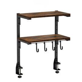 AUATRONNE AUATRONNE Clamp-on Desk Shelf, 13 inch Above or Below Desk 2-Tier Shelving, Adjustable Metal Storage Tray for Gaming Devices or Office Desk Accessories and More, Brown