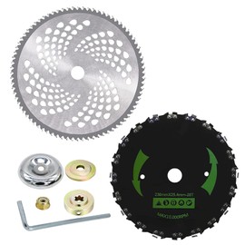 10" x 80T Carbide Tip Brush Cutter Blade&9" x 20T Chainsaw Tooth Brush Cutter Blade w/The Universal Adapter Kit, Fit Most Gas or Electric Straight Shaft Trimmers