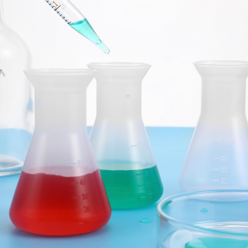 iplusmile 5 Pcs Plastic Flask with Graduations, 50ml Transparent Erlenmeyer