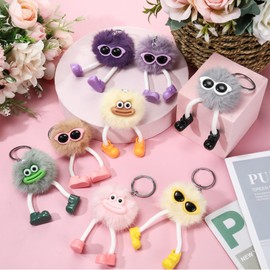 Equsion 48 Pcs Pom Poms Keychains Fluffy Faux Rabbit Fur Pompoms Keyring Soft Artificial Plush Ball Pendant Accessories Keychain for Women Birthday Party Favors(Cute)