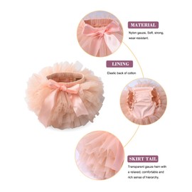 Juego de tutú y diadema para bebé y niña, tul de algodón para recién nacido, con flores cortas, Melocotón, L(1-2Year)