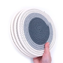 Alnicov Round Placemats Cotton Woven Rattan Heat Resistant Non-Slip Washable Dining Table Holiday Party Kitchen Grey