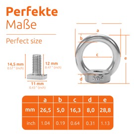 ECENCE 8x Eye Nut with Hammerhead Screw M6 from Stainless Steel (304) Greenhouse Plant Stand Stainless Steel Ring Lifting Eye Nuts Special Screw Female Threaded Nut Fastener 4cm