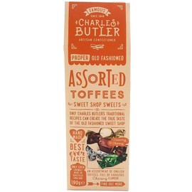 Charles Butler Assorted Toffees 190g (6.7oz) | Assortment of Handmade Old Fashioned English Toffee Candy Individually Wrapped | Creamy & Chewy Caramels Gift Box | British Sweets from England