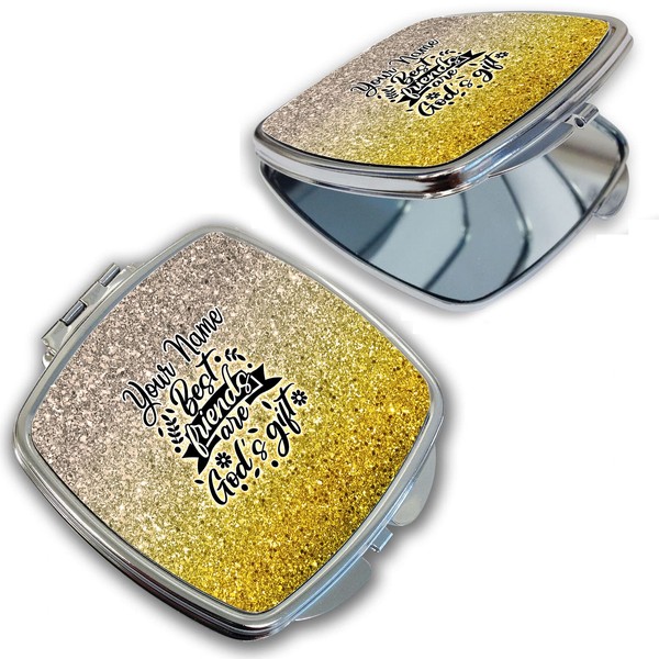 Bleu Reign Compact Personalized Pocket Mirror Custom Name Yellow Gold