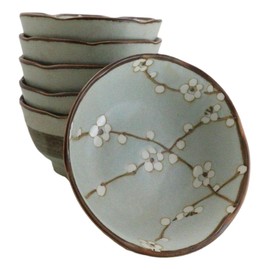 Ebros Gift Pack Of 6 Artistic Porcelain Japanese Soushun Sakura Spring Cherry Blossoms Blue Plum Small Rice Soup Appetizer Bowls 10oz Dinnerware Serveware Kitchenware Set Restaurant Supply