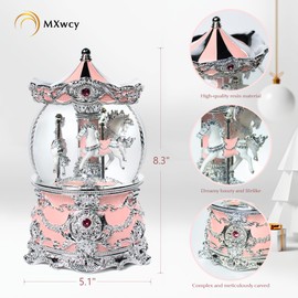 Carousel Horse Music Box Red Christmas Snow Globes Lantern Whirling Snow Globe Gift for Girls Women Mom Christmas Birthday Day Home Decoration