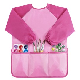 Kopokita Kids Art Smock, Kids Painting Apron, Waterproof Children Artist Smock with Long Sleeve with 3 Pockets for Toddlers Age 2-6 (Pink)