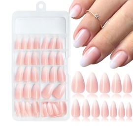 Goiern 120 Pieces Press On Almond Nails Short False Nails Ombre Nude False Nails Short Almond Nails Press On Nails Shiny Nail Tips