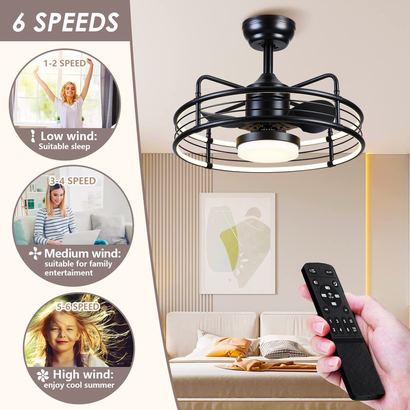 Asyko Caged Ceiling Fan with Light - Bladeless Black Ceiling