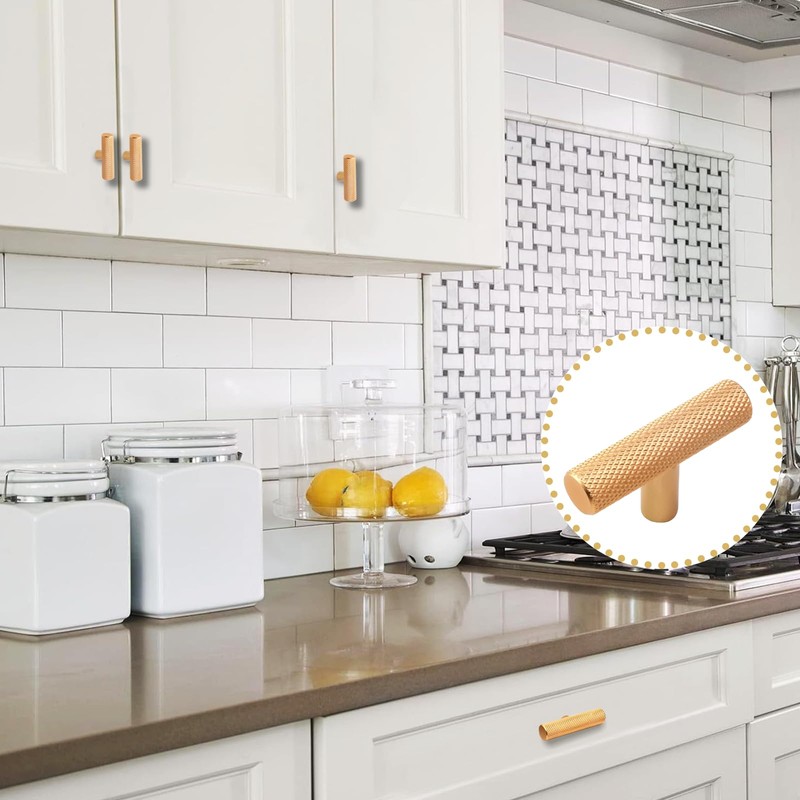 Cjueiom 6 Pack Gold Cupboard Knobs 50mm Length T Bar