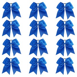 7" Large Cheer Bow Big Hair Bows with Ponytail Holder Jumbo Classic Accessories for Teens Women Girls Softball Cheerleader Sports Elastics Ties Handmade by Kenz Laurenz (12, Blue)