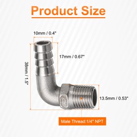 sourcing map 90 Degree Elbow Hose Barb Fitting 0.4" Barb x 1/4" NPT Male Stainless Steel Pipe Fitting Air Hose Fittings Coupler Thread Connector Adapter for Water Fuel Air
