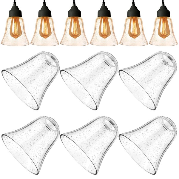 6 Pcs Clear Seeded Glass Shade 4.9" Height 5.2" Diameter 1.7" Fitter Ceiling Fan Light Covers Ceiling Fan Light Shades Light Fixture Globes Replacement Glass Shades for Pendant Lights Sconce