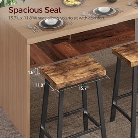 MAHANCRIS Bar Stools,Counter Height Bar Stools Set of 2, 23.7 Inch Saddle Stools with Footrest, Kitchen Stools, Industrial Style, for Dining Room, Counter, Bar, Rustic Brown and Black BAHR0801N1