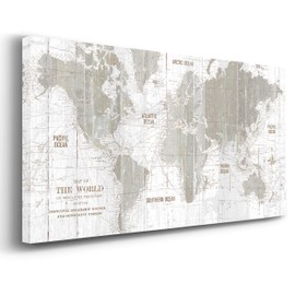 Renditions Gallery Old World Map Canvas Wall Art, White & Grey, Antique Map of the World, Vintage, Colorful, Premium Gallery Wrapped Canvas Decor, Ready to Hang, 20 In H x 40 In W, Made in America