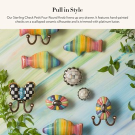 MACKENZIE-CHILDS Petit Four Round Knob, Decorative Drawer Pull Knob, Gray-and-White Sterling Check