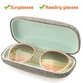 Vemiss Hard Shell Eyeglasses Cases, Linen Fabrics Protector Sunglasses Case, Large Glasses Case (Large Gray/Green)