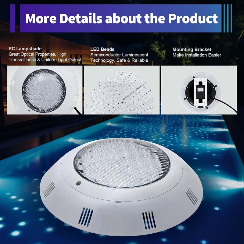 DouSeiAi 12V 45W RGB Color-Change LED Pool Light with Remote,