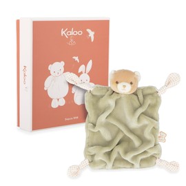 Kaloo - Green Rabbit Soft toy 24cm - Ultra-soft flat baby soft toy - Extra soft flannel fur - Knots with teat-clip function - Cuddly and educational companion from birth - K214006