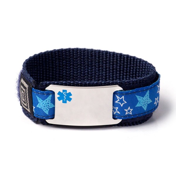 IdTagsonline Customized Children Medical Alert ID Bracelet for Kids with Blue Emblem and adjustable wristband. Free engraving.
