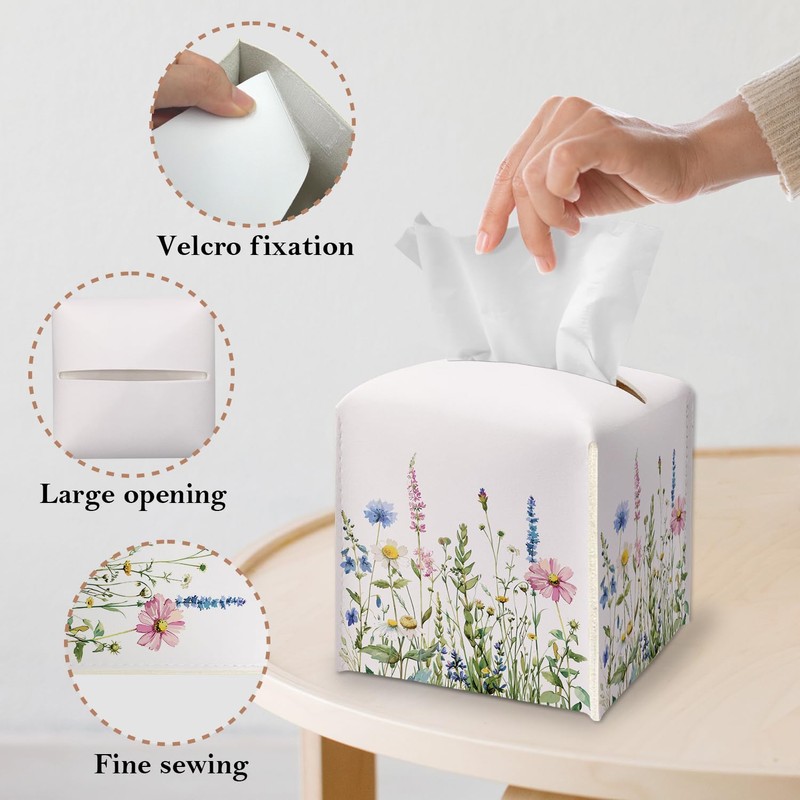 Wildflowers Tissue Box Cover Square, Colorful Flowers Tissue Box Holder