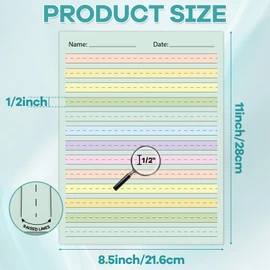 OBUSATT 100 Sheets Multi-Color Raised Line Paper Kindergarten Practice Tactile Writing Papers with 0.5inch Spacing Primary Handwriting Tablet for Kids Teachers Sensory with Line 8.5 x 11 Inch