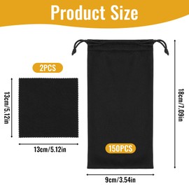 Yolev 150 Pcs Microfiber Sunglasses Pouch Bulk, 7.1"×3.5" Soft Glasses Bag Pouch, Eyeglass Case Organizer Bag Holder, Eyeglasses Sleeve Microfiber Closure Storage Pouch with 2 Cleaning Cloth