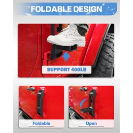 ROADER Wrangler Door Hinge Step Folding Foot Pedal for Jeep Wrangler 2007-2023 JK JKU JL JLU & Gladiator JT 2018-2024，Folding Foot Pedal Rooftop Access No Drilling-1PC(Not fit 2021 Gladiator)