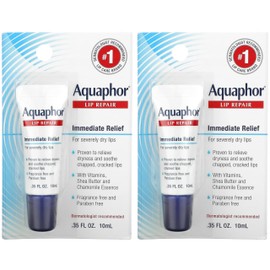 Aquaphor Lip Repair Ointment - Long-lasting Moisture to Soothe Dry Chapped Lips - .35 fl. oz Tube, 2 Pack