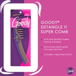 Goody Styling Essentials Detangling Comb (Color May Vary), Suitable for All Hair Types, Fine Tooth Comb Detangles Wet or Dry Hair, Styling Accessories for Women, Men, Boys, and Girls