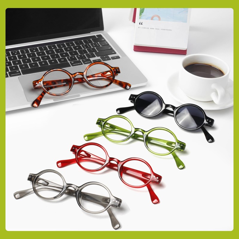 JOSCHOO 5 Pack Retro Round Reading Glasses Mini Small Comfortable