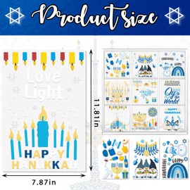 9 Sheets Hanukkah Window Clings Chanukah Static Window Stickers, Happy Hanukkah Words Menorah Candles Star of David Window Decals for Jewish Party Hanukkah Holiday Indoor Window Decoration Supplies