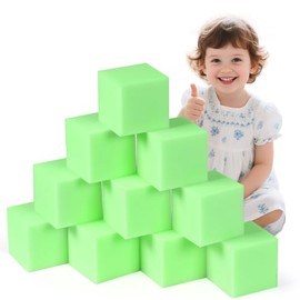 FUBOTRAD Foam Pit Blocks Foam Padding Sponge Pit Cubes Sponge Blocks for Amusement Park Gymnastics Freerunning and Parkour Courses - 24PCS 5" x 5" x 5" (Light Green)