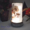 Stony Creek Decorative Lighted Glass Blue Natural Sunflowers 8" Hurricane