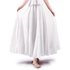 ASHER FASHION Women's Bohemian Style Elastic Waist Band Cotton Linen Long Maxi Skirt Dress (85CM, White)