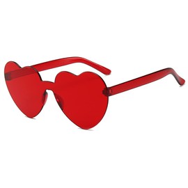 RUNHUIS Heart Sunglasses Rimless Love Heart Shape Glasses for Women Girls Candy Colour Party Sunglasses (Red), red