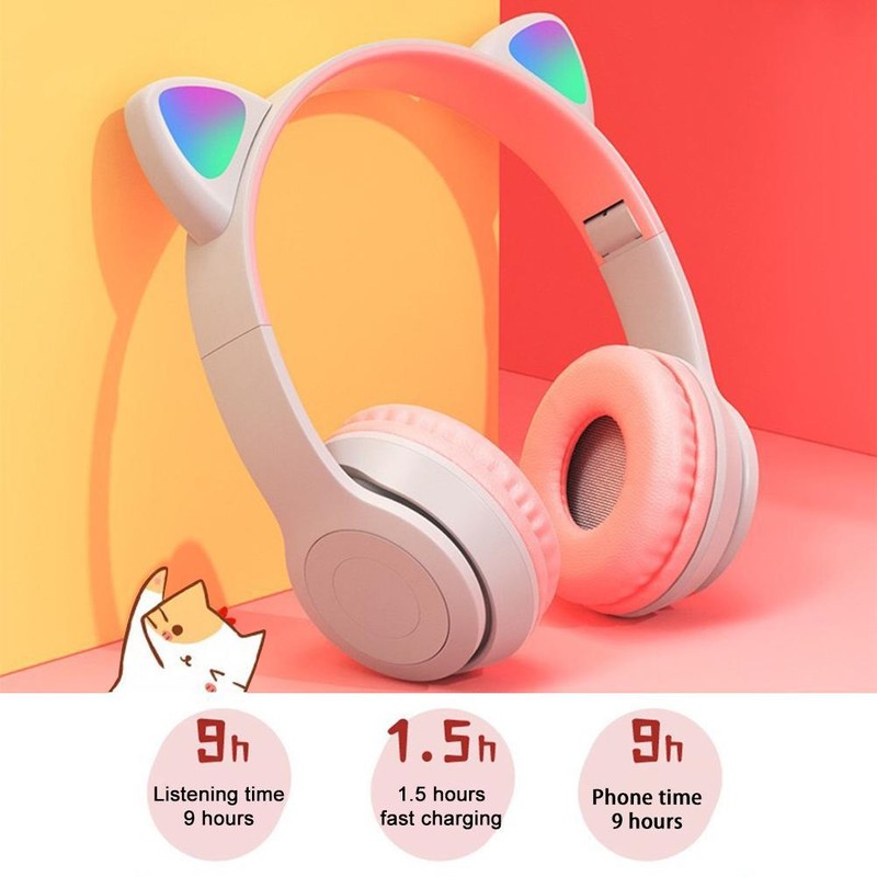 Cute Cat Ear Wireless Headphone Multi Color Bluetooth Head Mounted