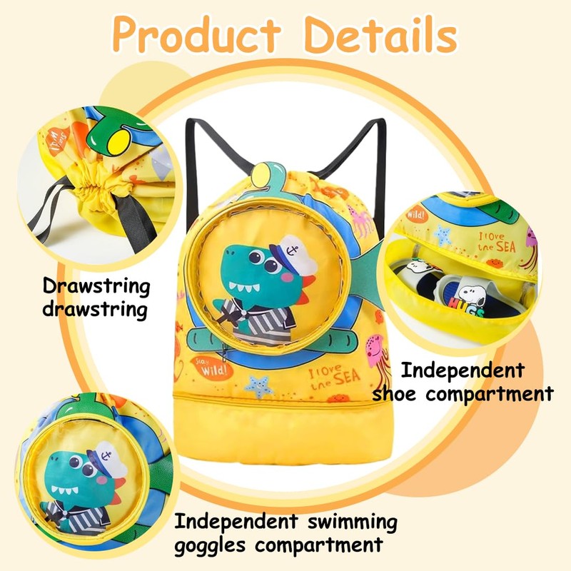 1 Pack Kids Drawstring Bag Cartoon Animal Beach Bag Waterproof