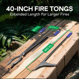 IDZO 40" Fireplace Tongs & Fire Poker, Heavy Duty Steel Fire Tongs, Log Grabber, Firewood Tongs, Fireplace Poker & Fire Pit Tools for Fire Pit, Campfire, Fire Rings, Indoor & Outdoor Use
