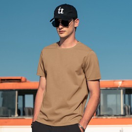 ZVX Men's Ice Silk T-Shirt, Quick Dry Casual Shirt, Classic Men's Solid Color T-Shirt Small Khaki