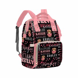 Artsadd Custom Monogrammed Diaper Back Pack with Thermal Pockets, Gradient Red Love Travel Backpack Customized Baby Bags with Name Gift for Women Family Friend