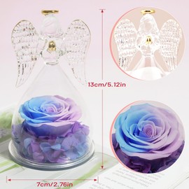 Miofula Preserved Real Rose Angel Gifts for Womens, Forever Rose in Glass Angel Birthday Gifts for Mum, Rose Gifts for Her on Christmas, Anniversary, Valentine's Day, Mother's Day (Blue-Purple)