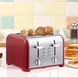 Slice Toaster, Red Stainless Steel, Dual Controls, Extra Wide Slots, Bagel and Defrost Functions, 9 Browning Levels, Removable Crumb Trays, for Bread, Toast, English Muffin, Toaster Strudel